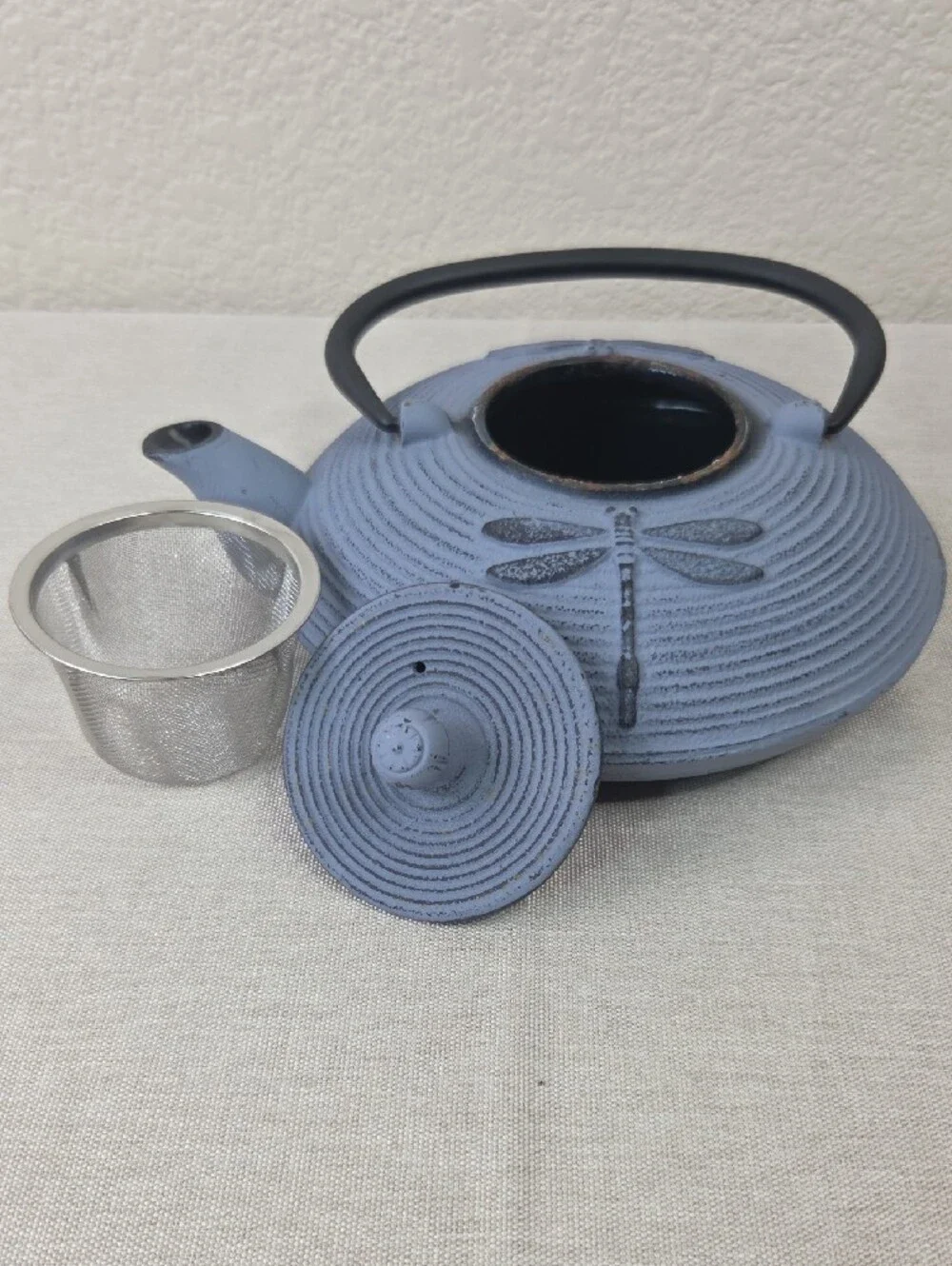 Blue Dragonfly Cast Iron Teapot with Handle